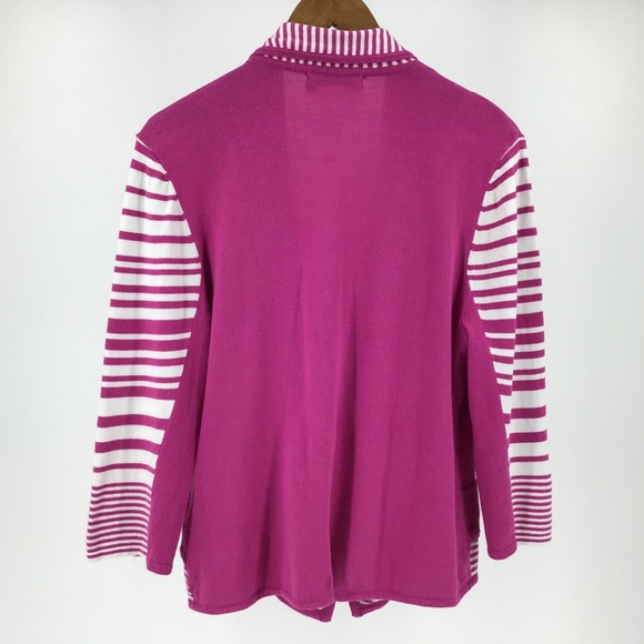 Orly Pink and White 3/4 Sleeve Cardigan, Large - Picture 12 of 16